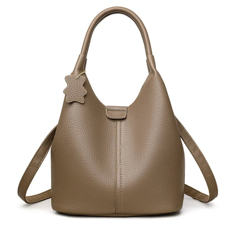 New all-match tote crossbody bag in soft PU leather with double shoulder straps, sandwich pocket, in khaki colour
