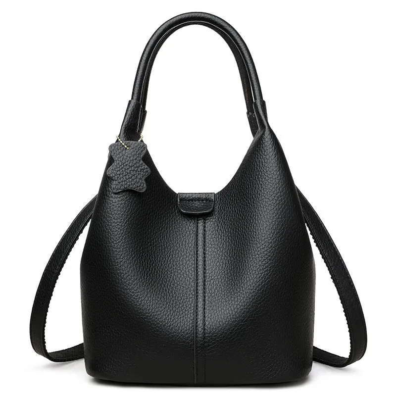 New all-match tote crossbody bag in soft PU leather with double shoulder straps, sandwich pocket, in khaki colour