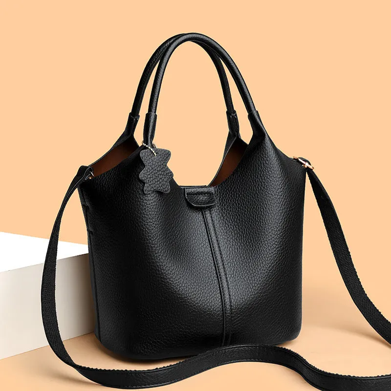 New all-match tote crossbody bag in soft PU leather with double shoulder straps, sandwich pocket, in khaki colour