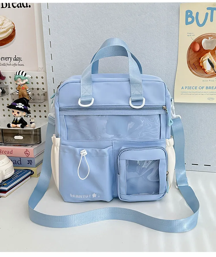 Waterproof nylon backpack in solid colour with sewing thread detail, 33x30x14cm, holds 15.6-inch laptop