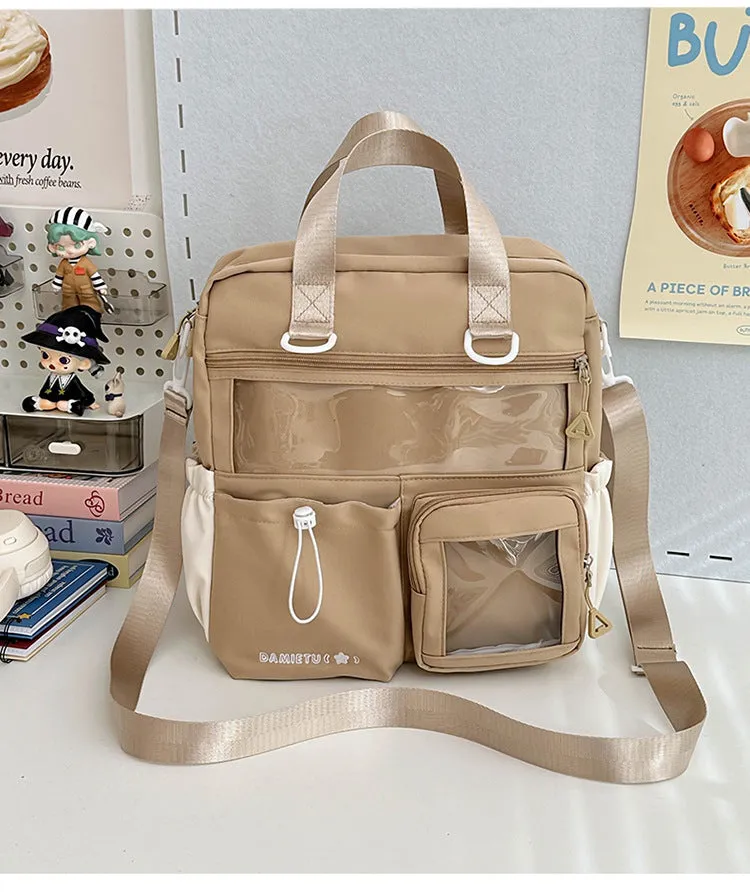 Waterproof nylon backpack in solid colour with sewing thread detail, 33x30x14cm, holds 15.6-inch laptop