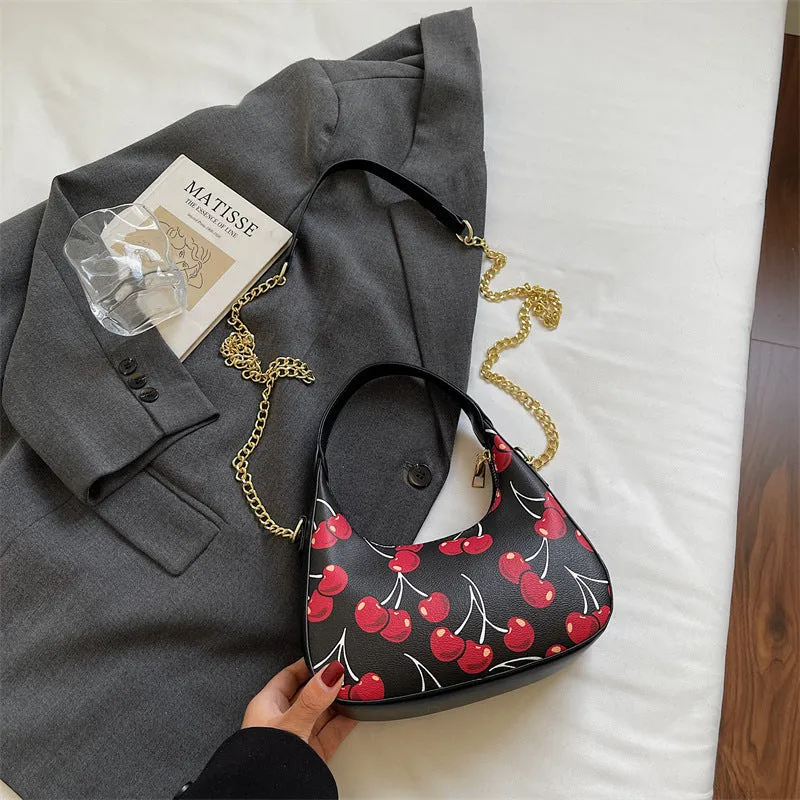 Autumn printed fashion underarm tote bag in beige with stitching details and double shoulder straps