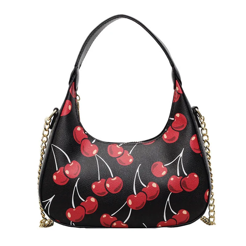 Autumn printed fashion underarm tote bag in beige with stitching details and double shoulder straps