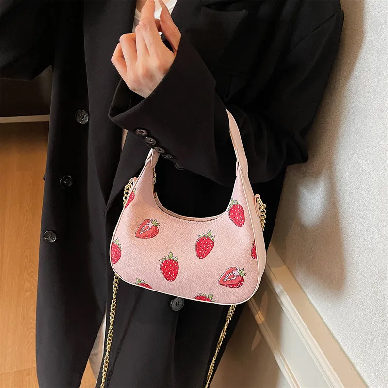 Autumn printed fashion underarm tote bag in beige with stitching details and double shoulder straps