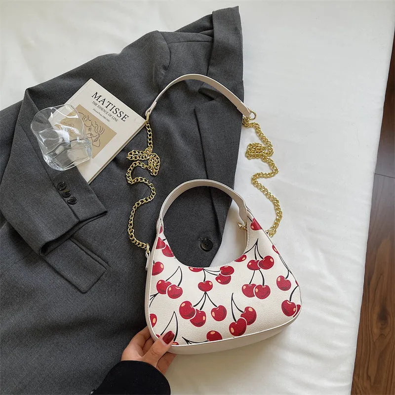Autumn printed fashion underarm tote bag in beige with stitching details and double shoulder straps