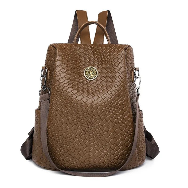 Women's black anti-theft backpack with waterproof PU material and multiple organisational compartments