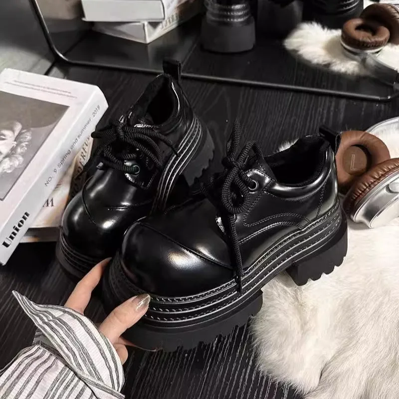 Raise The Bottom black women's platform pumps with block heel, round toe, and front lace-up