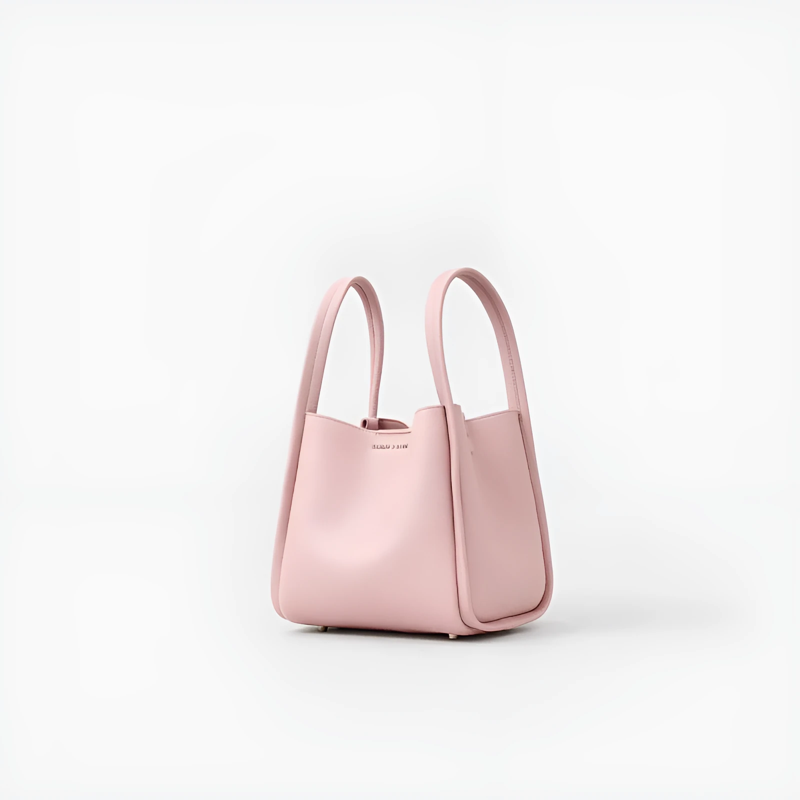 Genuine leather bucket shoulder bag for women, 20x16x19cm, pink colour, with sewing thread and lock detail