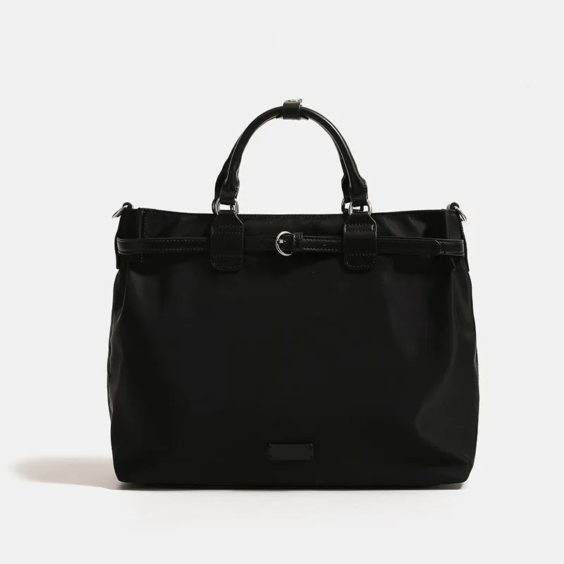 Women's nylon shoulder tote bag in creamy-white colour showing internal compartments and three shoulder straps