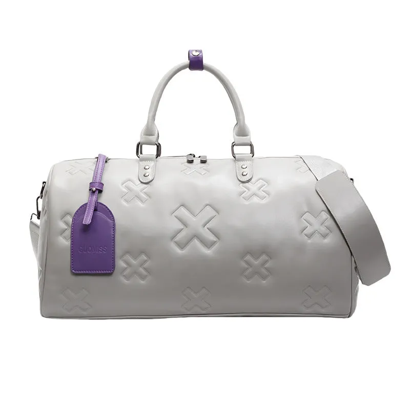 PU embossed travel bag women's large capacity 20-35L in beige with expansion function