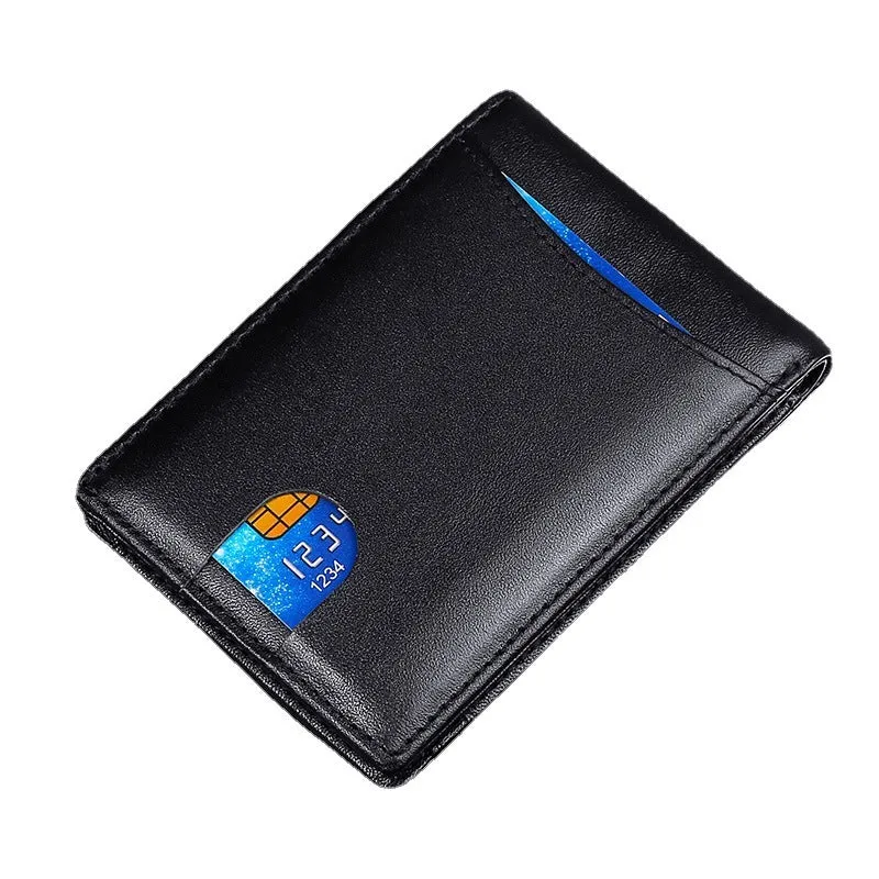 Multiple card slots RFID anti-theft credit card wallet in contrast colour blue, black, and orange genuine leather European American retro style