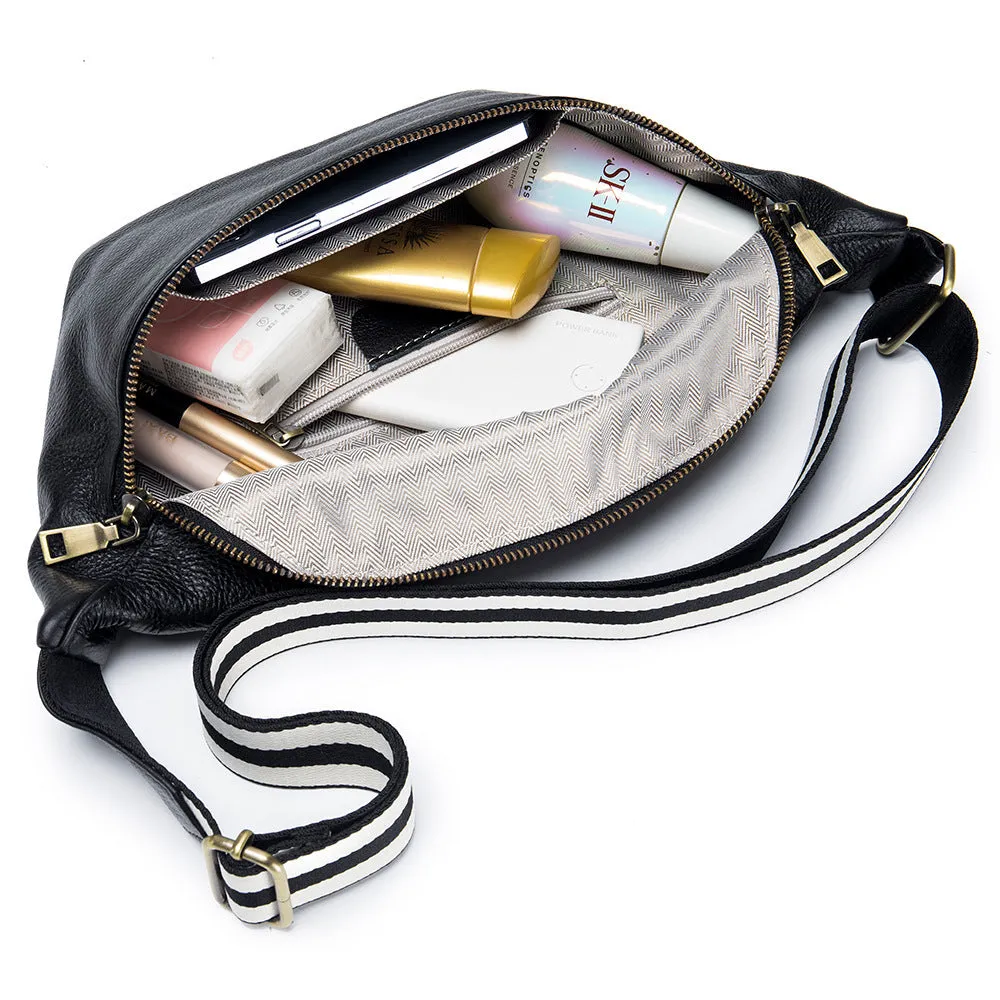 Genuine leather messenger bag waist bag first layer cowhide large capacity black brown white women casual shoulder bag