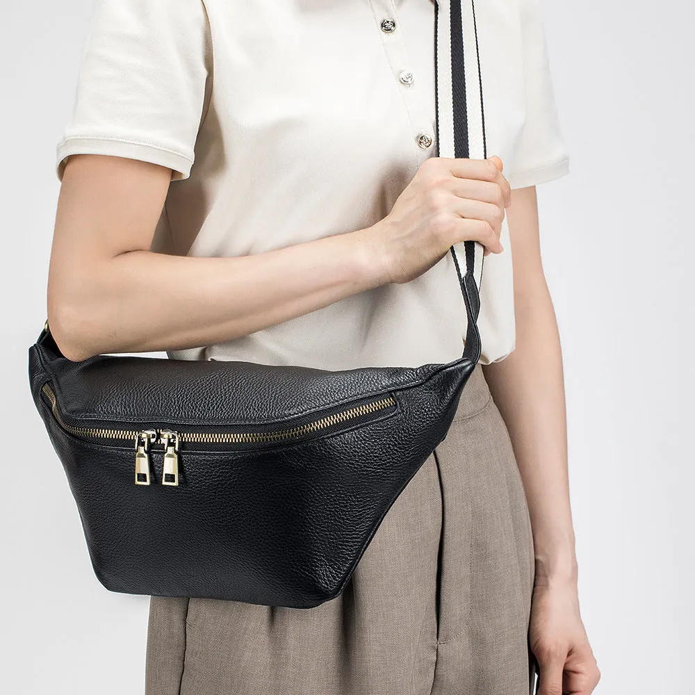 Genuine leather messenger bag waist bag first layer cowhide large capacity black brown white women casual shoulder bag