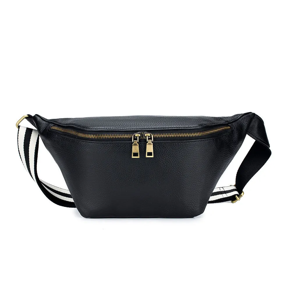 Genuine leather messenger bag waist bag first layer cowhide large capacity black brown white women casual shoulder bag