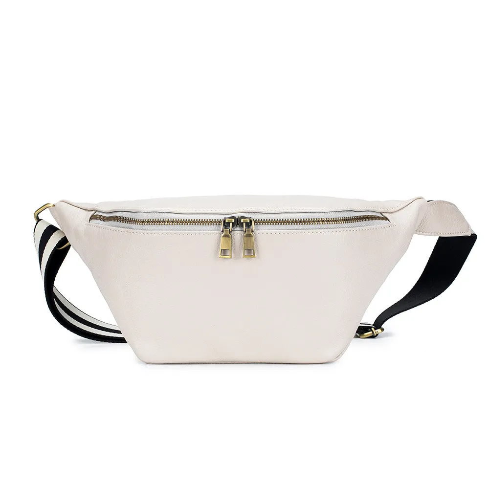Genuine leather messenger bag waist bag first layer cowhide large capacity black brown white women casual shoulder bag