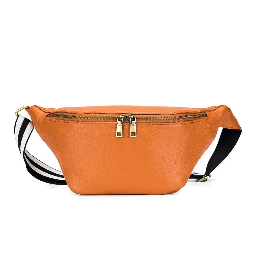 Genuine leather messenger bag waist bag first layer cowhide large capacity black brown white women casual shoulder bag