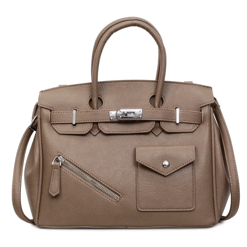PU leather retro cross-body bag in solid colour with stitching, lock detail, and horizontal square shape