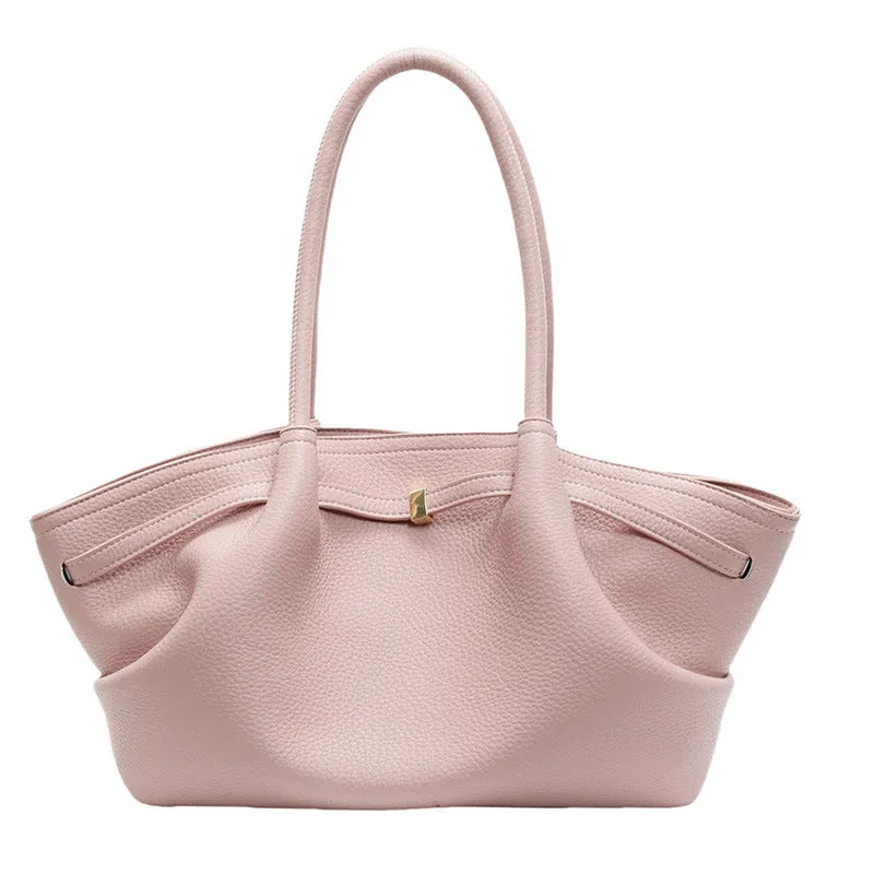 Large capacity one-shoulder underarm bag in beige, square vertical shape with sandwich pocket and sewing thread detail