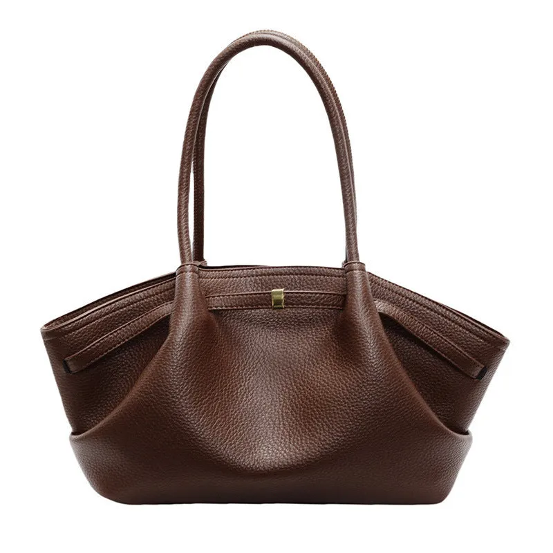 Large capacity one-shoulder underarm bag in beige, square vertical shape with sandwich pocket and sewing thread detail
