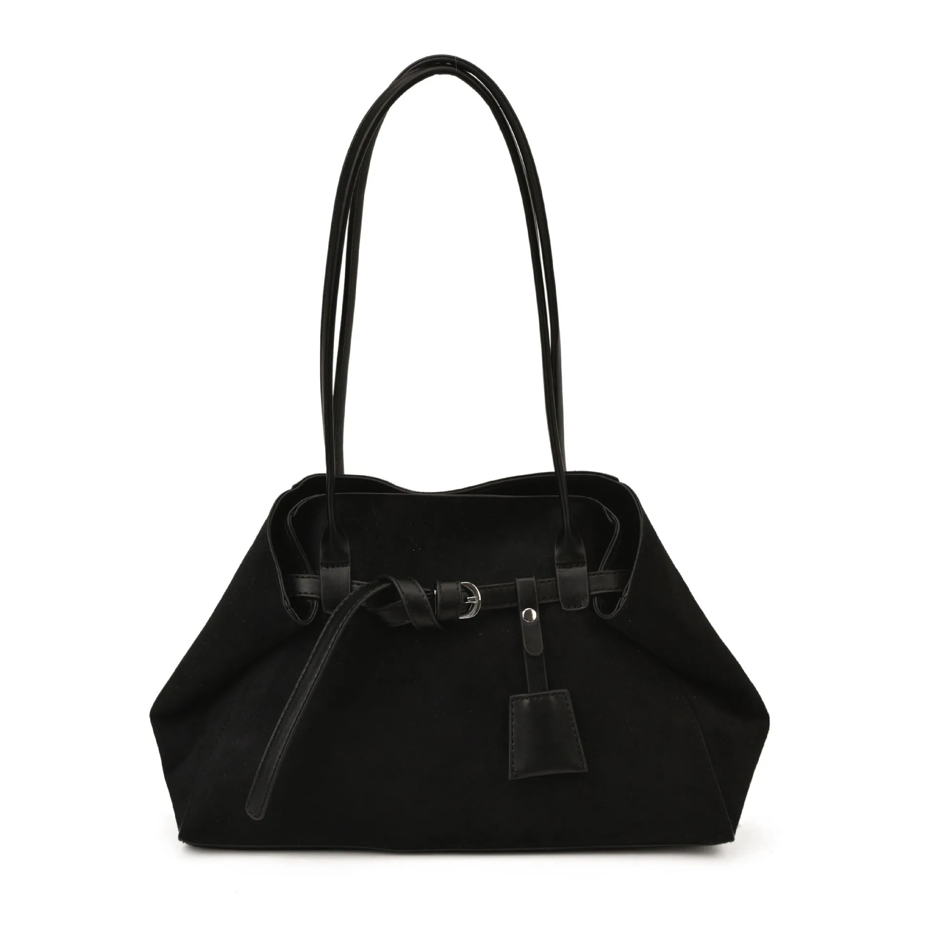 Retro large capacity tote bag in deerskin velvet with matte finish, horizontal square shape, single shoulder strap, available in black brown coffee green
