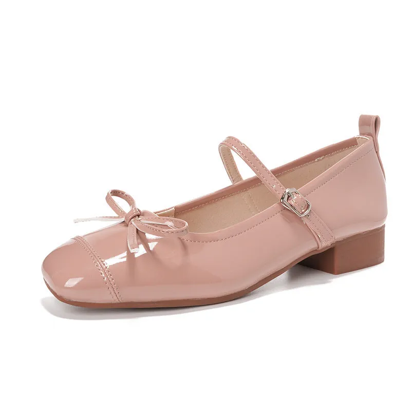 Multicolor low heel retro flats with rhinestone and sequin decoration, pointed toe, square heel, in pink colour