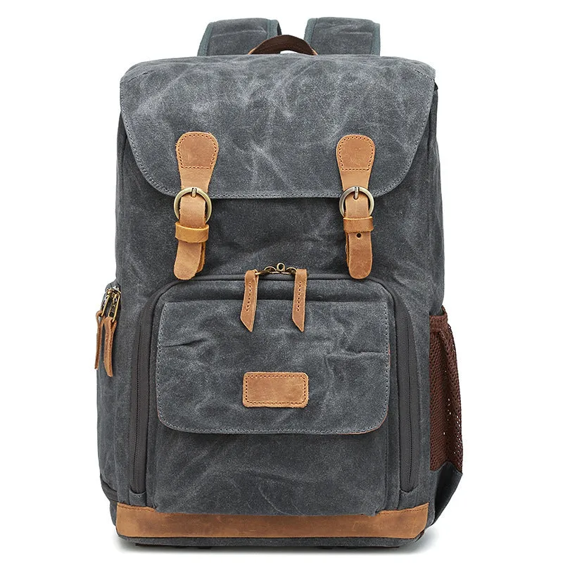 Canvas DSLR camera backpack in khaki colour with waterproof and anti-theft features