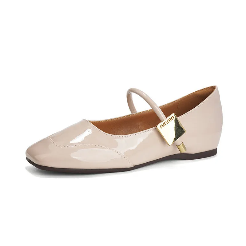 Women's Mary Jane shallow mouth pumps with height increasing insole in black satin, square toe