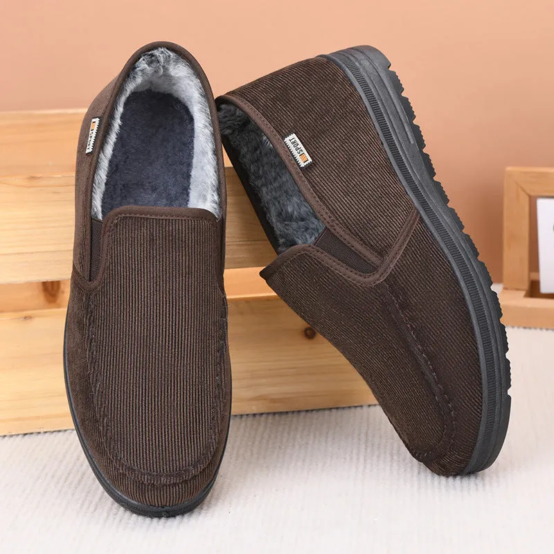 Solid colour Old Beijing cloth shoes with fleece lining, cotton cloth upper, and round toe in black