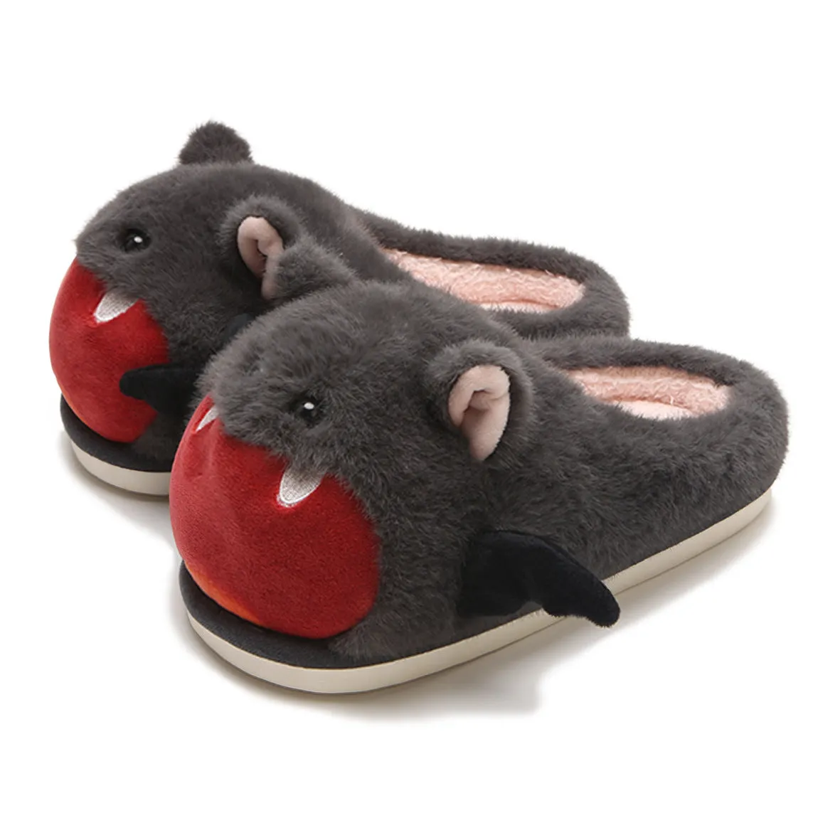 Cute bat Halloween cotton slippers in dark gray with suede upper and velboa lining