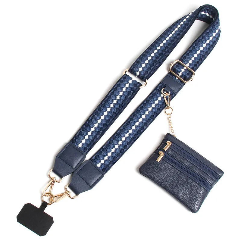 Polyester mobile phone lanyard with silk screen print in apricot colour showing long shoulder strap design