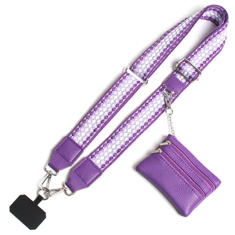 Polyester mobile phone lanyard with silk screen print in apricot colour showing long shoulder strap design