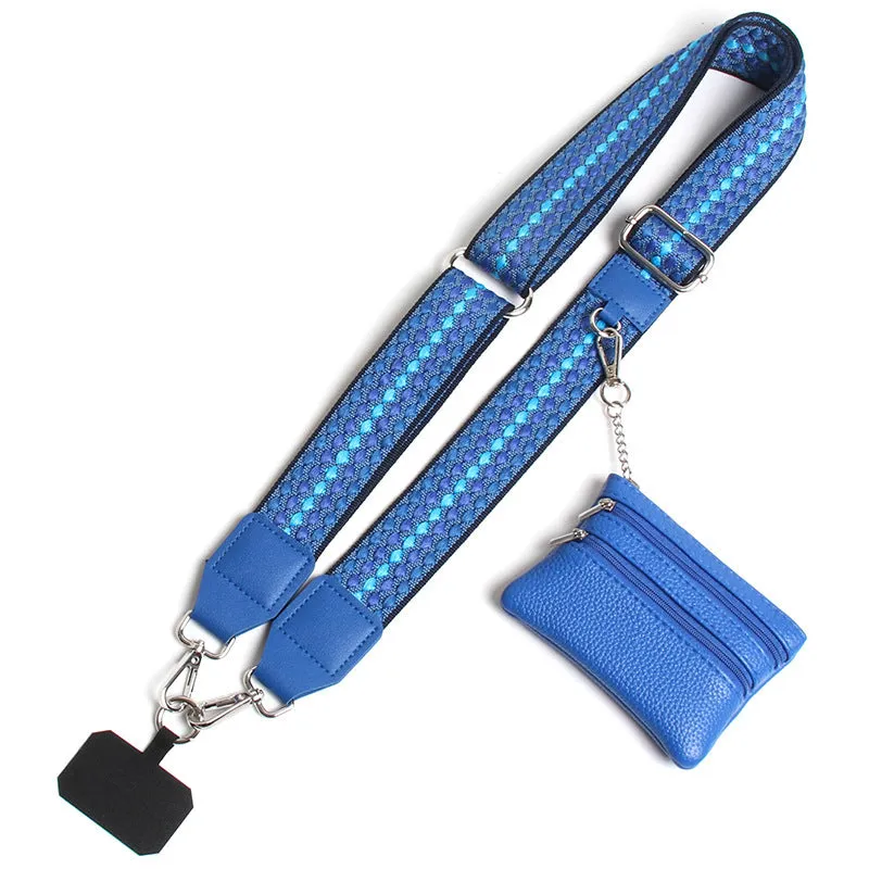 Polyester mobile phone lanyard with silk screen print in apricot colour showing long shoulder strap design