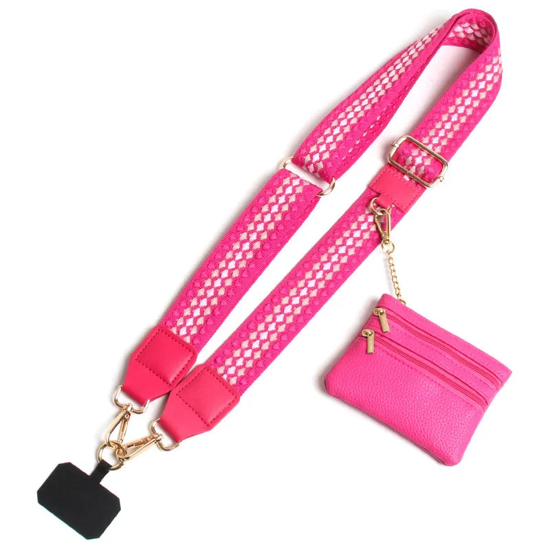Polyester mobile phone lanyard with silk screen print in apricot colour showing long shoulder strap design