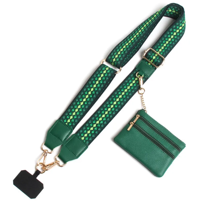 Polyester mobile phone lanyard with silk screen print in apricot colour showing long shoulder strap design
