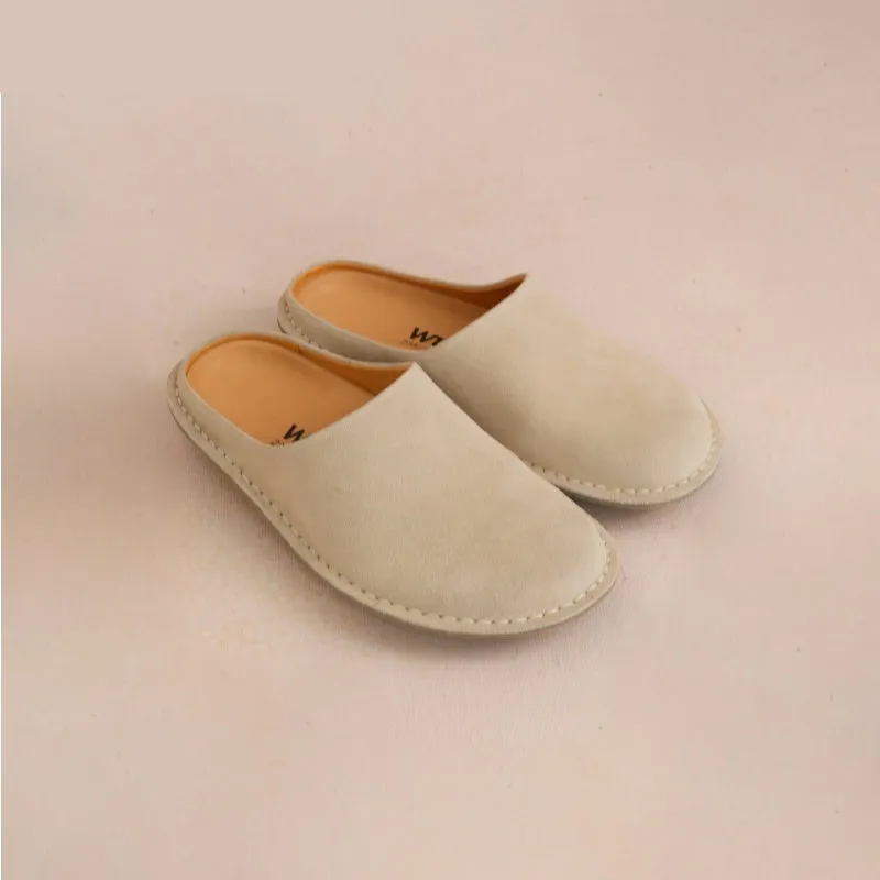 Soft soled lazy toe slippers in cowhide leather, yellow colour, for outdoor wear