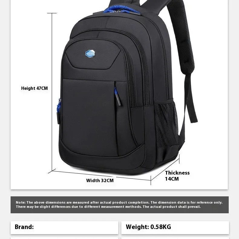 Oxford cloth college backpack with multi-layer compartments in black, blue, green, or red
