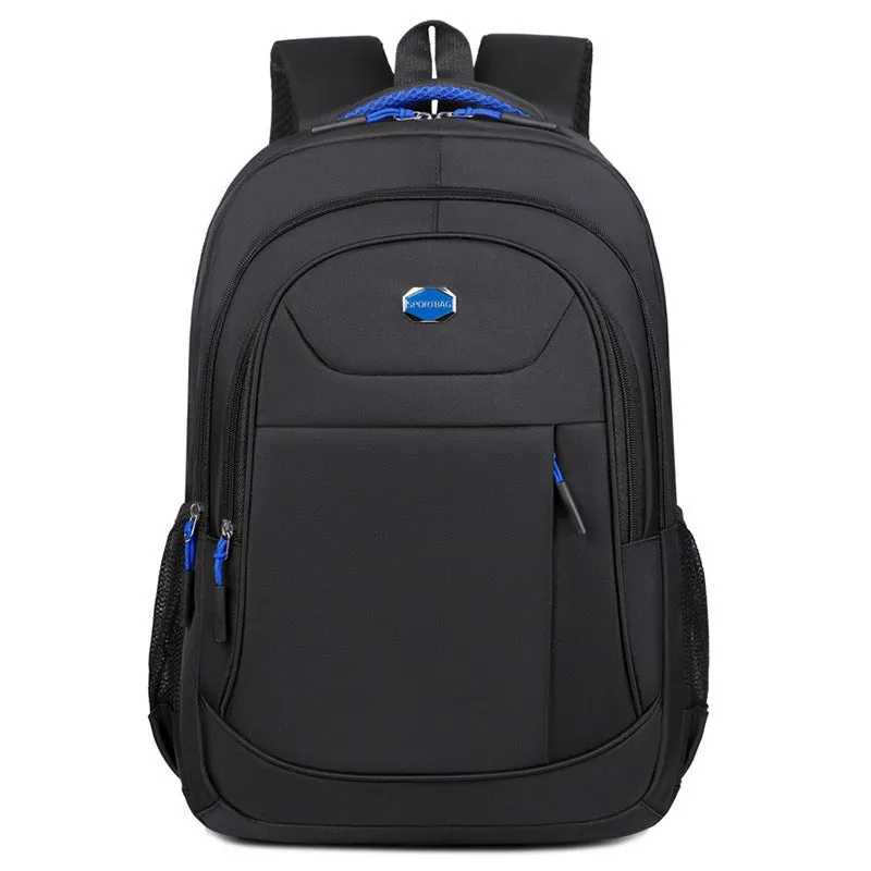 Oxford cloth college backpack with multi-layer compartments in black, blue, green, or red