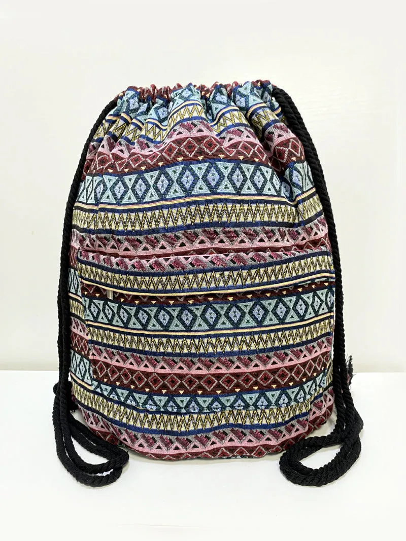 Original Simplicity lightweight literary style backpack with geometric pattern in jacquard fabric