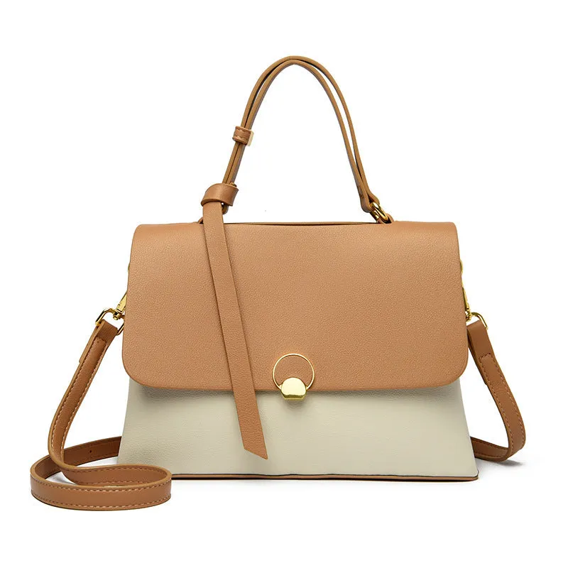 PU crossbody handbag in beige with sewing line detail and single shoulder strap