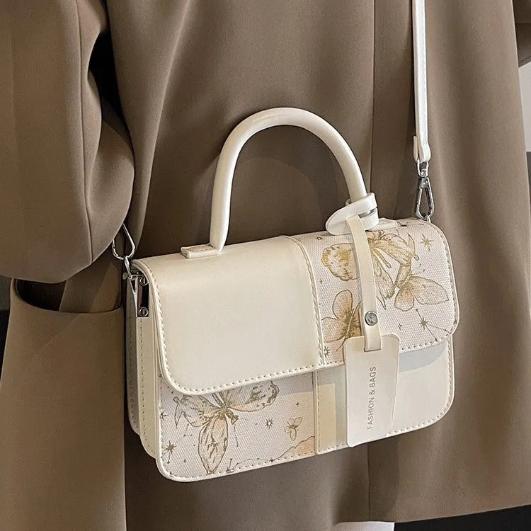 Portable stitching crossbody bag in khaki large size, soft polyester, sandwich pocket design
