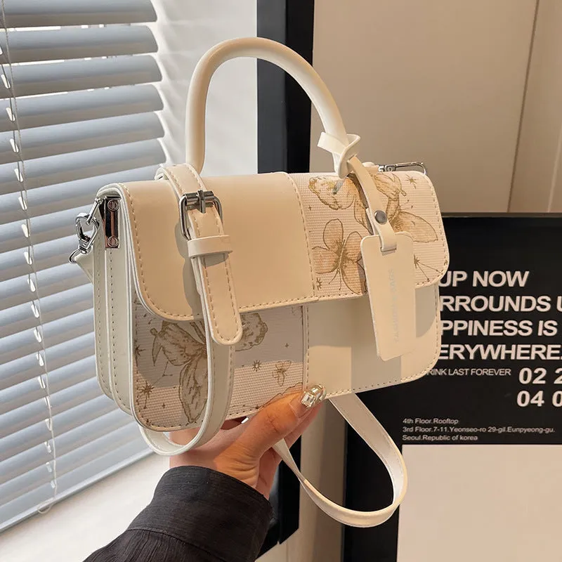 Portable stitching crossbody bag in khaki large size, soft polyester, sandwich pocket design