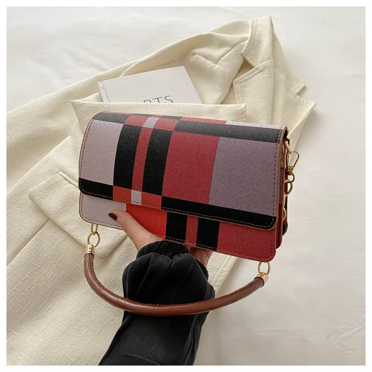 One-shoulder portable underarm small square bag in soft PU with colour contrast patchwork, available in multiple colours