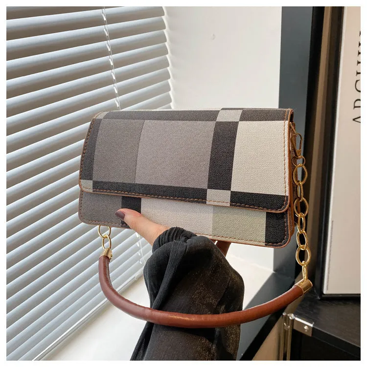 One-shoulder portable underarm small square bag in soft PU with colour contrast patchwork, available in multiple colours