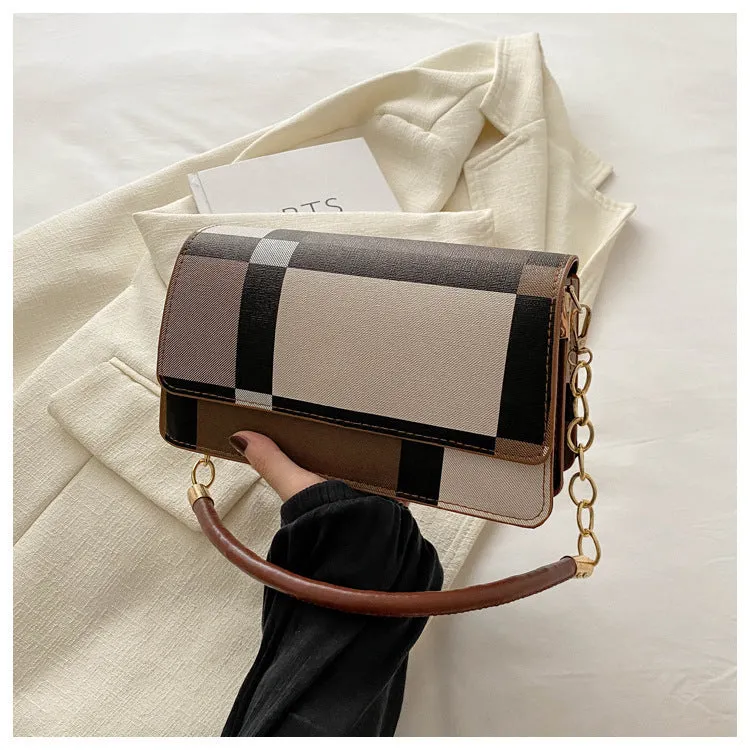 One-shoulder portable underarm small square bag in soft PU with colour contrast patchwork, available in multiple colours