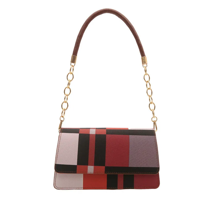 One-shoulder portable underarm small square bag in soft PU with colour contrast patchwork, available in multiple colours