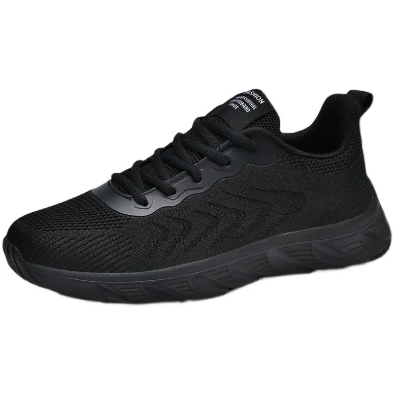 Mesh breathable casual shoes with rubber EVA sole in black and white, round toe, lace-up design