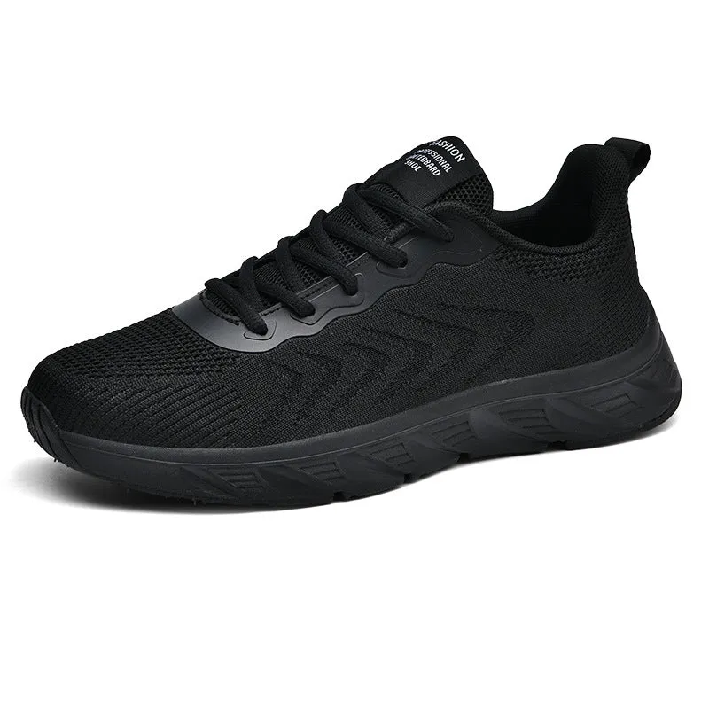Mesh breathable casual shoes with rubber EVA sole in black and white, round toe, lace-up design