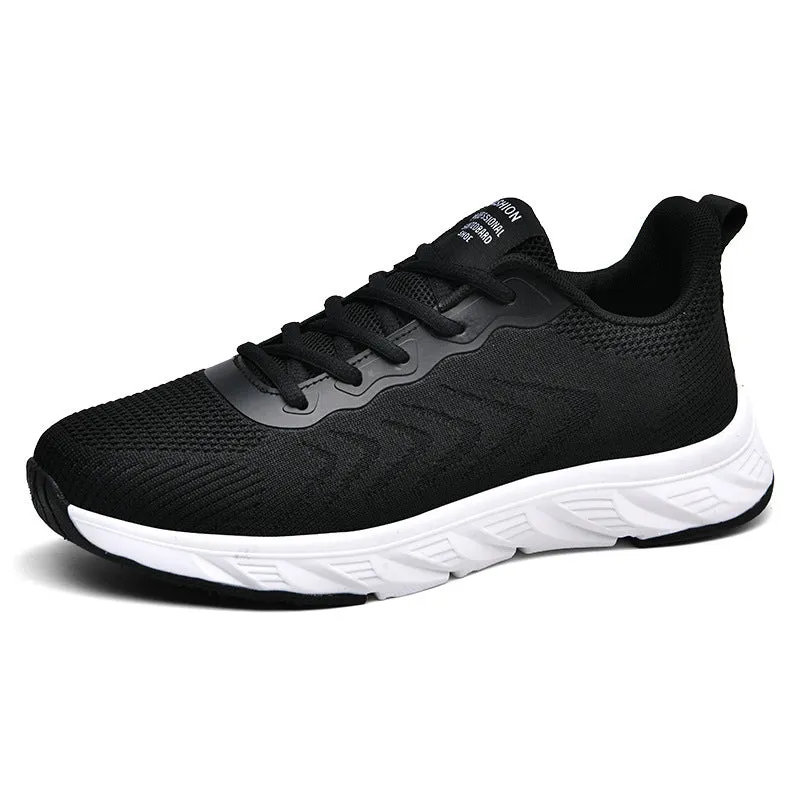 Mesh breathable casual shoes with rubber EVA sole in black and white, round toe, lace-up design