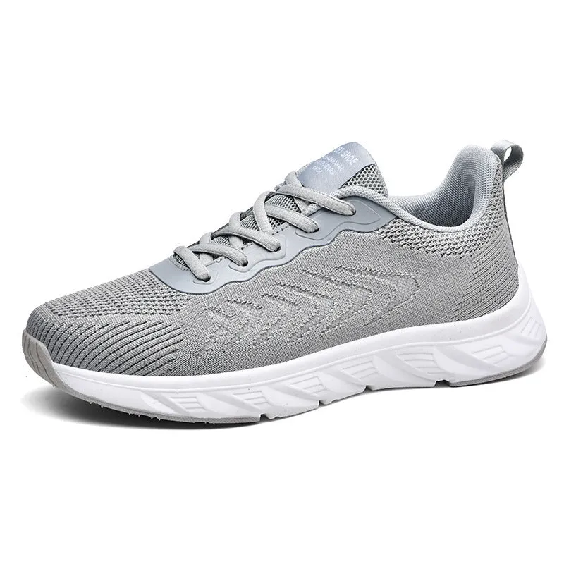 Mesh breathable casual shoes with rubber EVA sole in black and white, round toe, lace-up design