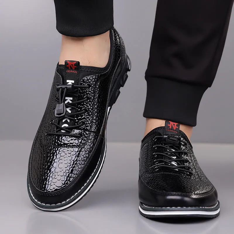 Men's fashion casual one pedal loafer in black artificial PU with rubber sole and flat heel